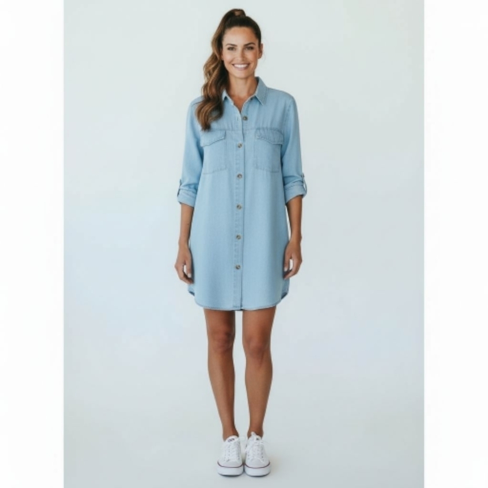 MARC NEW YORK Plus Size Super Soft LongSleeve Blue Chambray Shirt Dress 3X - Picture 6 of 16